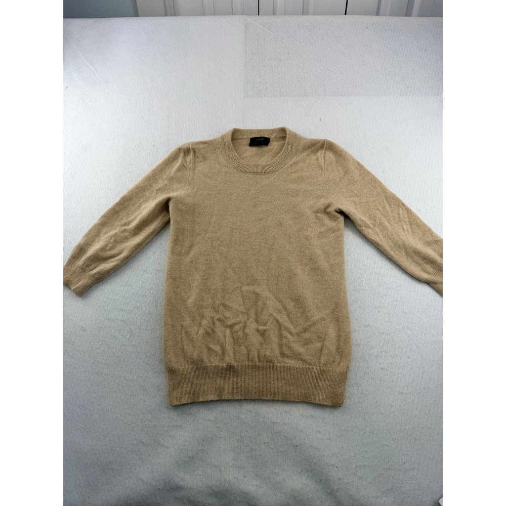 J.Crew Italian Cashmere Sweater Women's S Tan Beige Crewneck READ